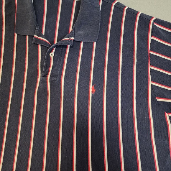 Ralph Lauren Plolo Shirt Mens 2XL Blue with Stripe Short Sleeve Vintage - Picture 4 of 16